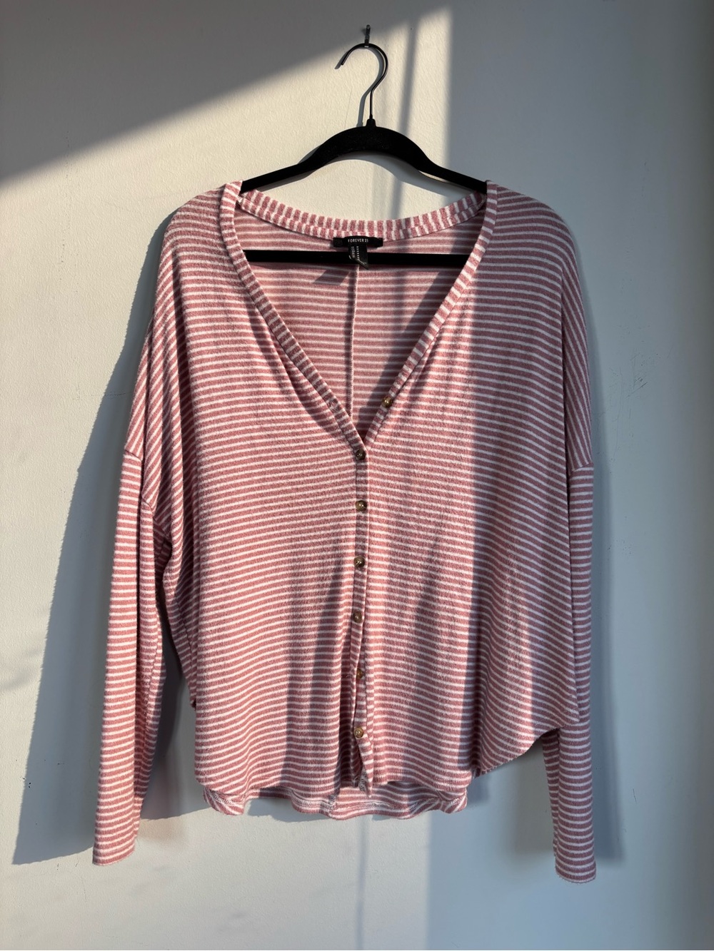 Forever 21 Medium Pink and White Striped Button-Front Cardigan